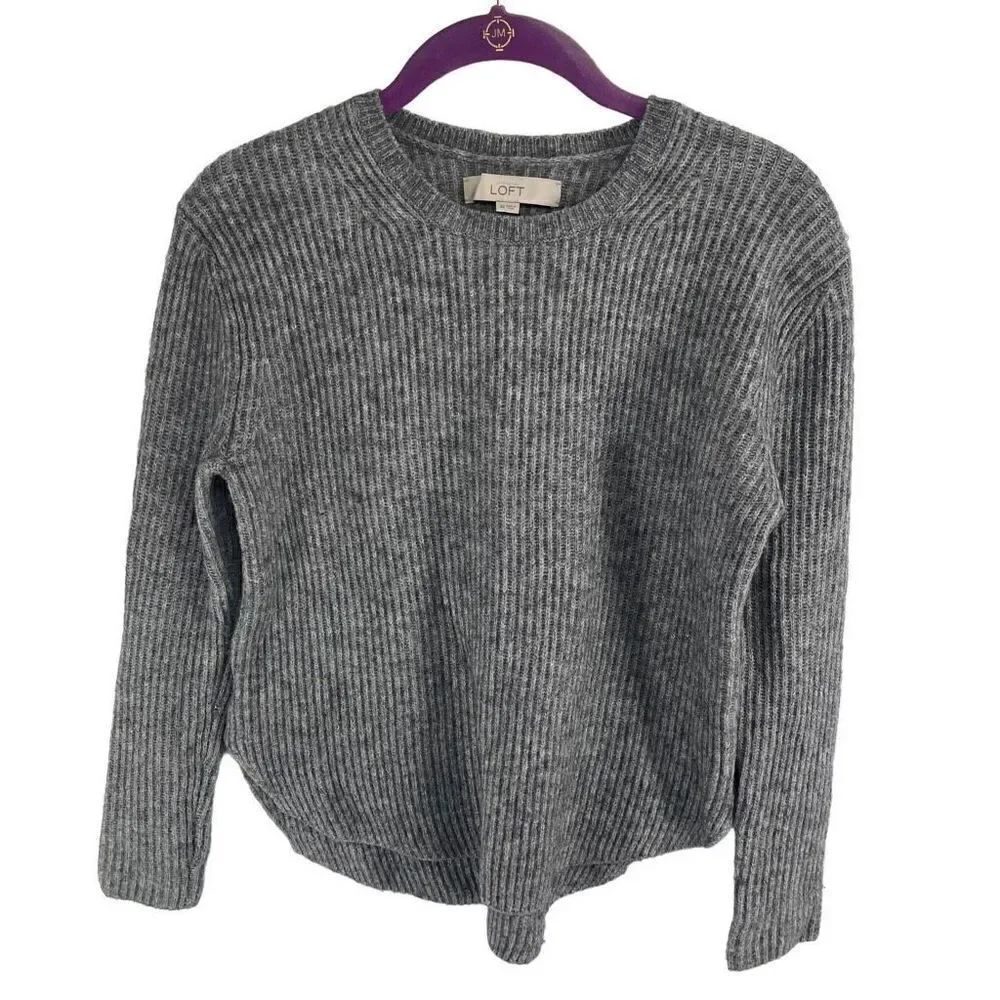 Ann Taylor LOFT Women's Ribbed Sweater wool blend Long Sleeve Knitted Gray Size